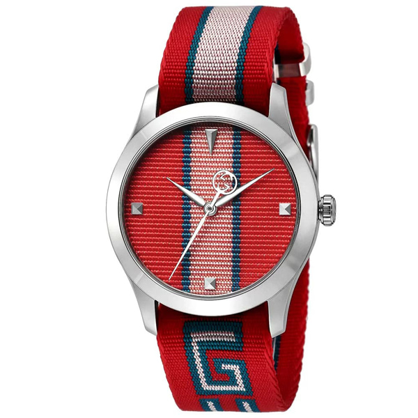 [추가비용없음] 구찌 YA1264070 G-Timeless Red and Pink Dial Nylon Belt Watch