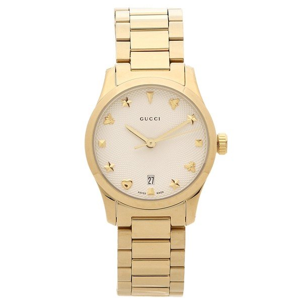 [추가비용없음] 구찌 YA126576 G-Timeless 27mm Quartz Gold White Ladies Watch