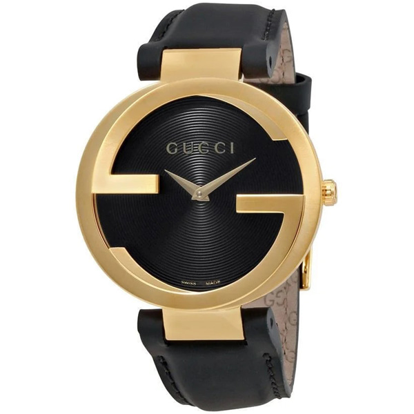[추가비용없음] 구찌 YA133326 Interlocking G Swiss Quartz Gold-Tone Leather Black Mens Watch