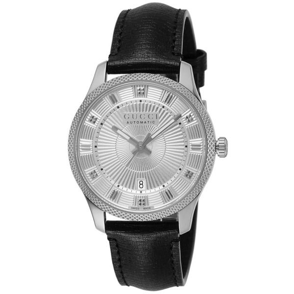 [추가비용없음] 구찌 GUCCI YA126338 Eryx 40mm Silver Guilloche Dial Black Leather Watch