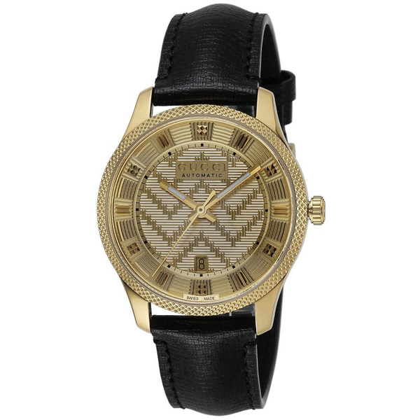 [추가비용없음] 구찌 GUCCI YA126340 Eryx 40mm Gold Guilloche Dial Black Leather Men&#039;s Watch