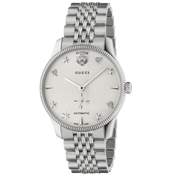 [추가비용없음] 구찌 GUCCI YA126354 G-Timeless Automatic White Guilloche Dial Bracelet Watch