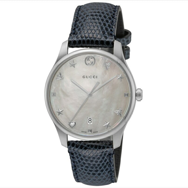 [추가비용없음] 구찌 GUCCI YA1264049 G-Timeless Blue Leather 36mm Ladies Watch