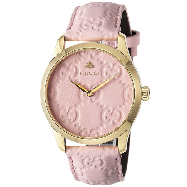 [추가비용없음] 구찌 GUCCI YA1264104 G-Timeless Pink Leather Belt 38mm Ladies Watch
